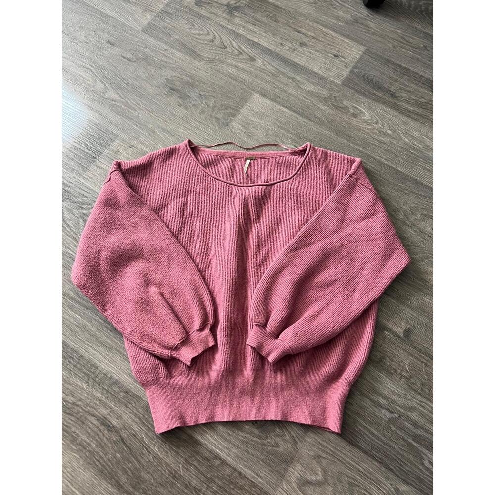 Free People Womens Small Pink Chunky Knit Sweater Balloon Sleeve Cozy - Picture 3 of 4